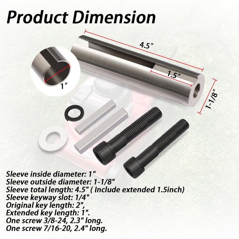Ciuouient Extended 1" to 1 1/8 inch 1/4" Key Gas Engine Pulley Crank Shaft Sleeve Adapter.Works with Gas Engine Crank Shafts to Enlarge The Crank Diameter to fit Pulleys, Gear Boxes etc - Image 3